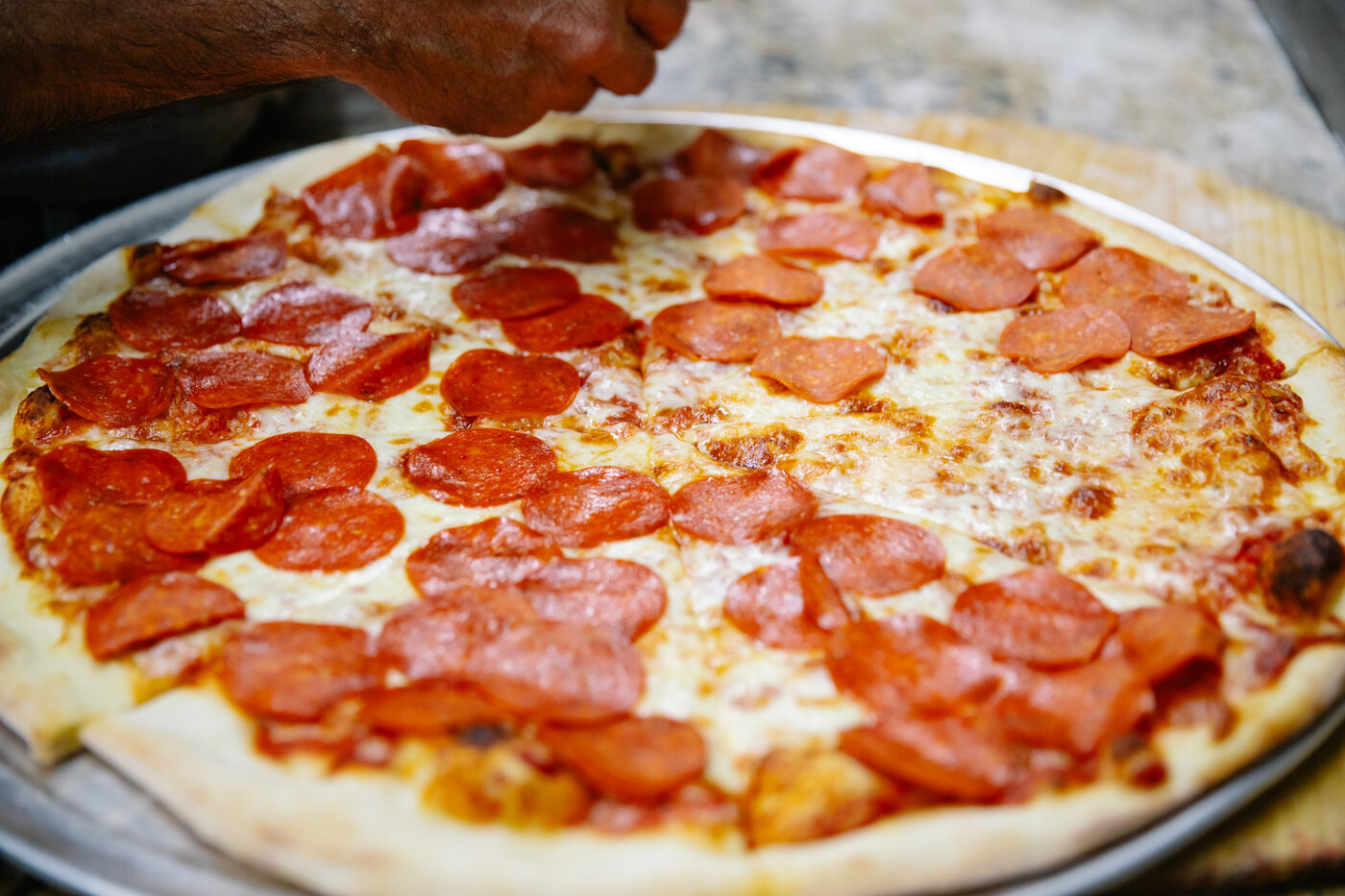 Pepperoni pizza fresh from the oven